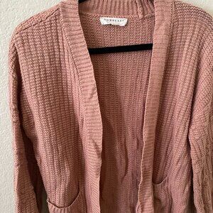 downeast pink open cardigan